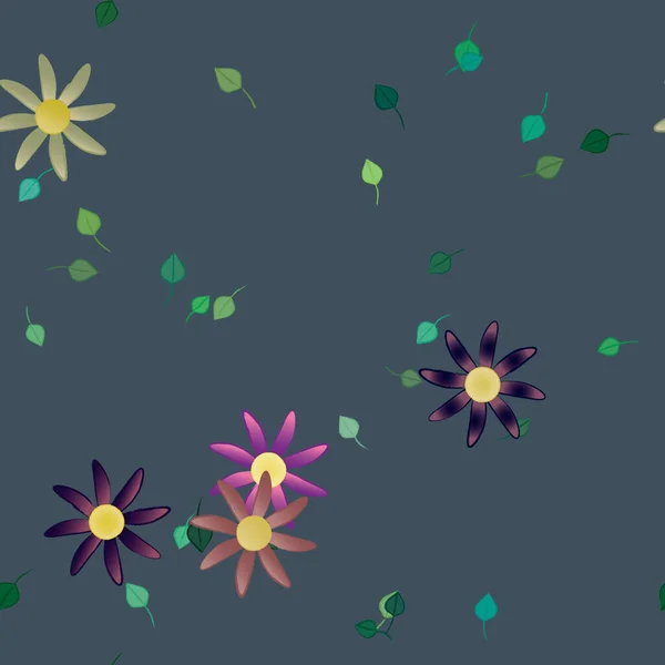 Illustration Vectorielle Fleurs Avec Feuilles Fond Sans Couture — Image vectorielle