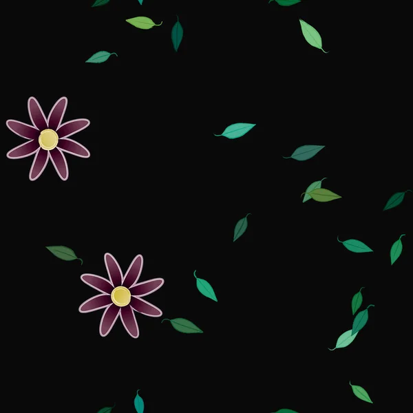 Ilustración Vectorial Flores Con Hojas Fondo Sin Costuras — Archivo Imágenes Vectoriales