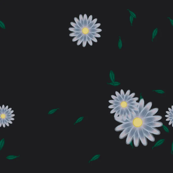 Illustration Vectorielle Fleurs Avec Feuilles Fond Sans Couture — Image vectorielle