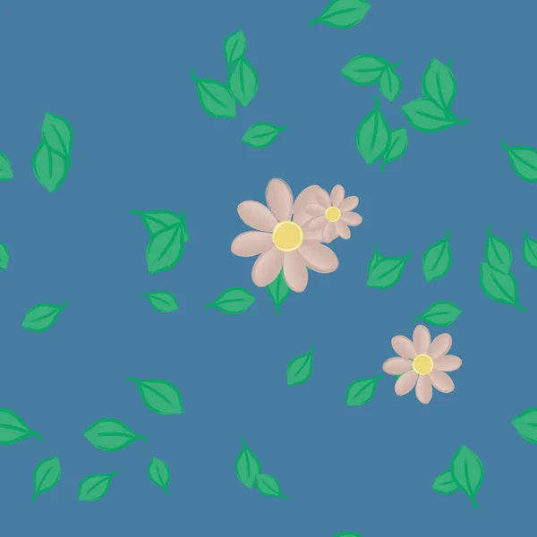 Ilustración Vectorial Flores Con Hojas Fondo Sin Costuras — Vector de stock