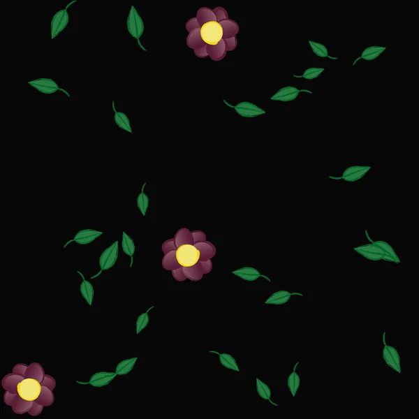 Ilustración Vectorial Flores Con Hojas Fondo Sin Costuras — Vector de stock