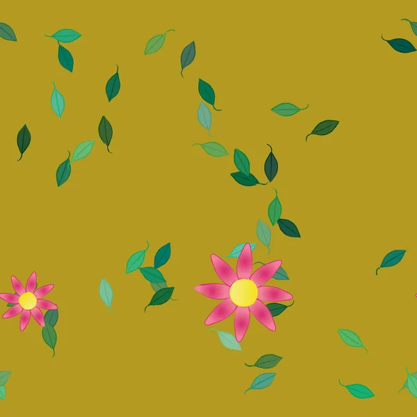 Vektorillustration Blumen Mit Blättern Nahtloser Hintergrund — Stockvektor