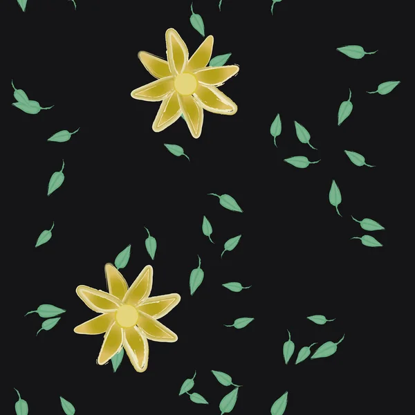 Ilustración Vectorial Flores Con Hojas Fondo Sin Costuras — Vector de stock