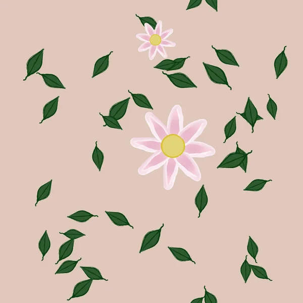 Vektorillustration Blumen Mit Blättern Nahtloser Hintergrund — Stockvektor