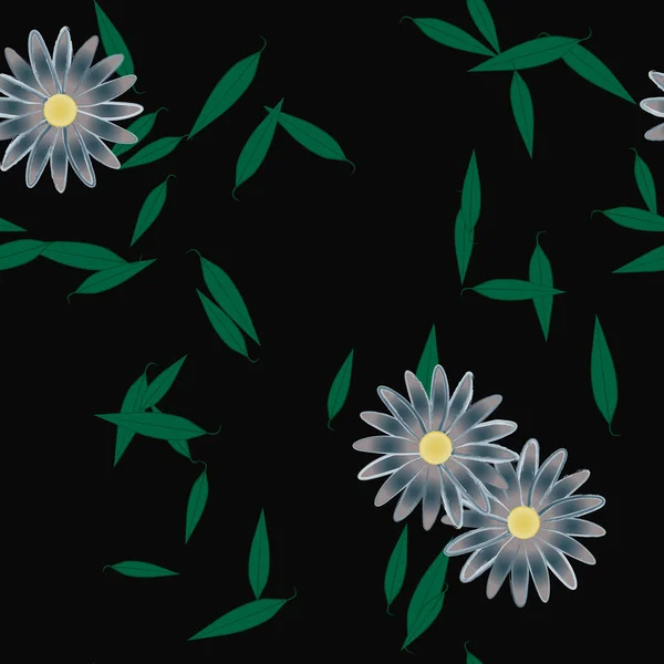 Vektorillustration Blumen Mit Blättern Nahtloser Hintergrund — Stockvektor