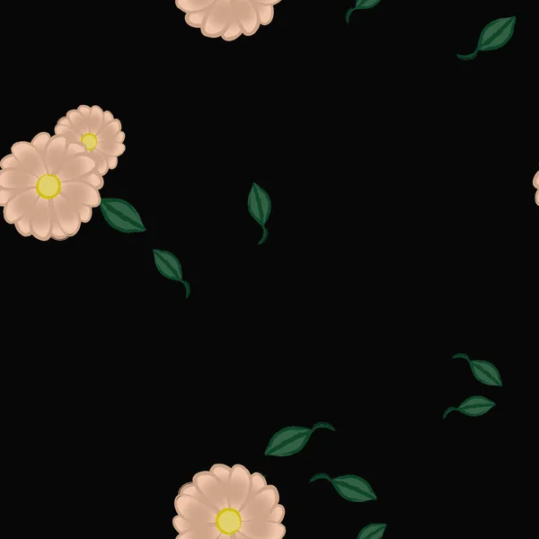 Ilustración Vectorial Flores Con Hojas Fondo Sin Costuras — Vector de stock