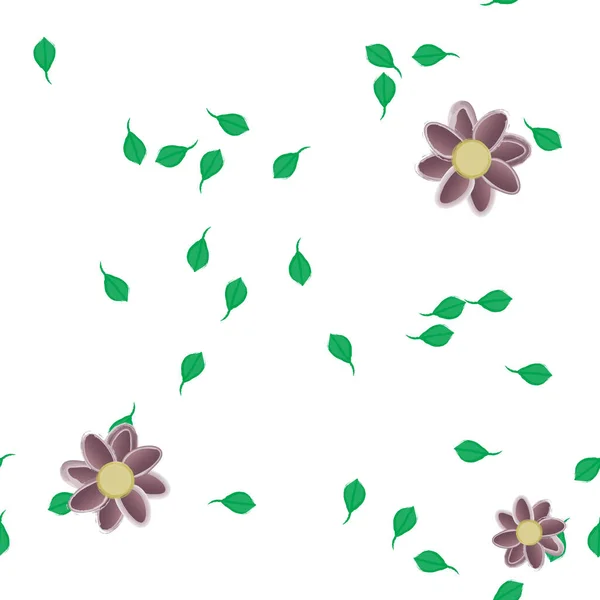 Vektorillustration Blumen Mit Blättern Nahtloser Hintergrund — Stockvektor