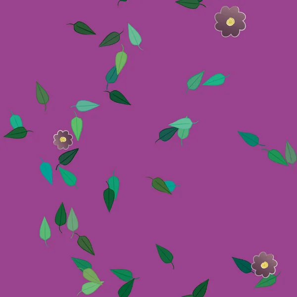 Ilustración Vectorial Flores Con Hojas Fondo Sin Costuras — Vector de stock