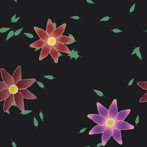 Ilustración Vectorial Flores Con Hojas Fondo Sin Costuras — Vector de stock