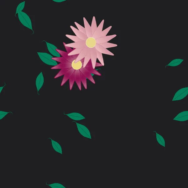 Ilustración Vectorial Flores Con Hojas Fondo Sin Costuras — Archivo Imágenes Vectoriales