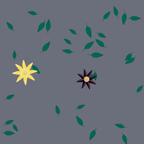 Illustration Vectorielle Pétales Fleurs Été Avec Feuilles Fond Botanique — Image vectorielle