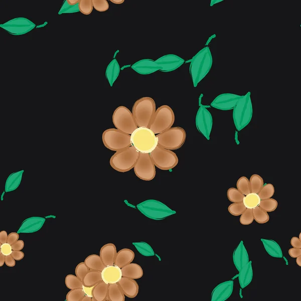 Ilustración Vectorial Flores Con Hojas Fondo Sin Costuras — Vector de stock