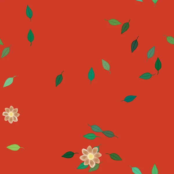 Illustration Vectorielle Fleurs Avec Feuilles Fond Sans Couture — Image vectorielle