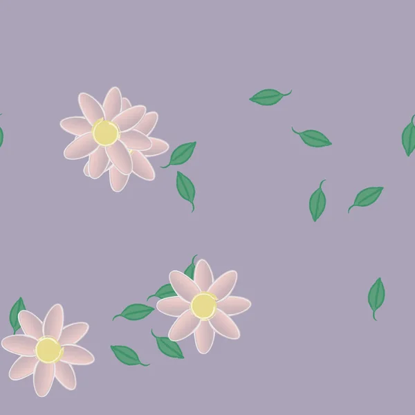 Ilustración Vectorial Flores Con Hojas Fondo Sin Costuras — Archivo Imágenes Vectoriales