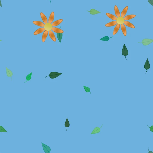 Ilustración Vectorial Flores Con Hojas Fondo Sin Costuras — Vector de stock