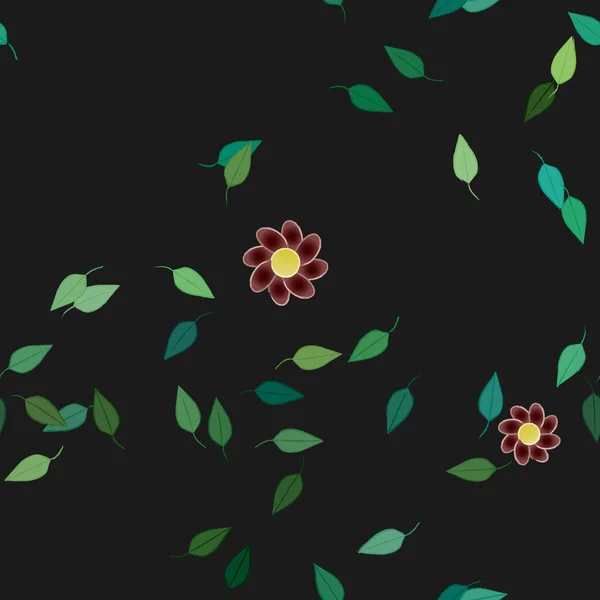 Ilustración Vectorial Flores Con Hojas Fondo Sin Costuras — Vector de stock