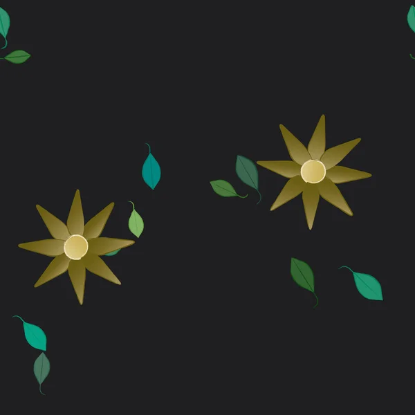 Illustration Vectorielle Fleurs Avec Feuilles Fond Sans Couture — Image vectorielle