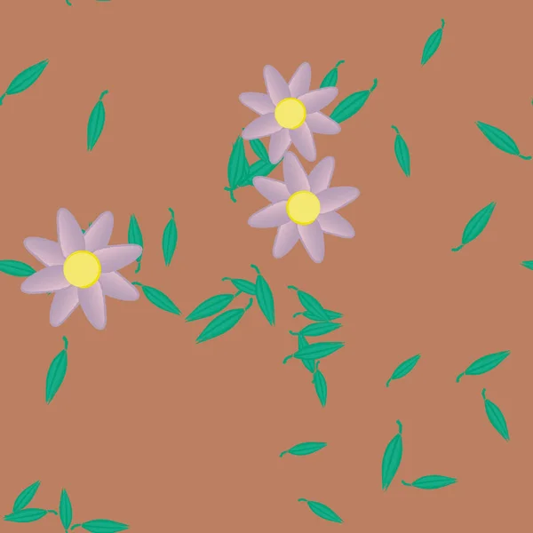 Vektorillustration Blumen Mit Blättern Nahtloser Hintergrund — Stockvektor