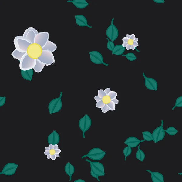 Vektorillustration Blumen Mit Blättern Nahtloser Hintergrund — Stockvektor