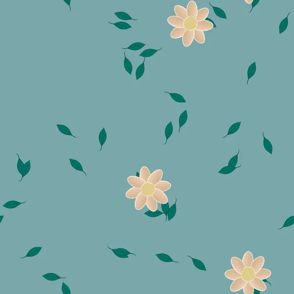 Ilustración Vectorial Flores Con Hojas Fondo Sin Costuras — Vector de stock