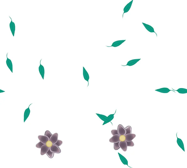 Vektorillustration Blumen Mit Blättern Nahtloser Hintergrund — Stockvektor