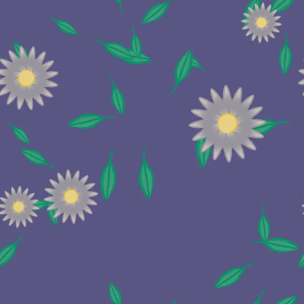 Ilustración Vectorial Flores Con Hojas Fondo Sin Costuras — Vector de stock