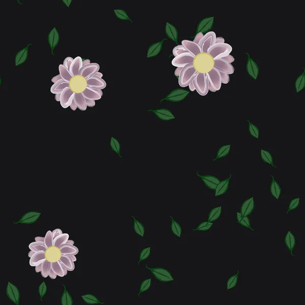 Vektorillustration Blumen Mit Blättern Nahtloser Hintergrund — Stockvektor