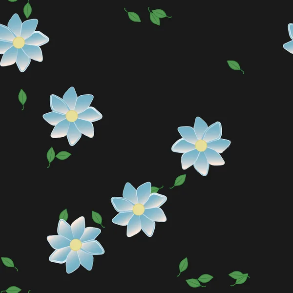 Ilustración Vectorial Flores Con Hojas Fondo Sin Costuras — Vector de stock