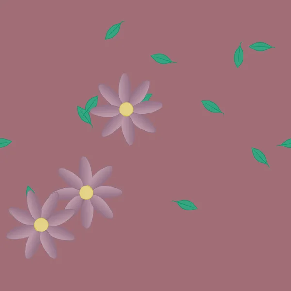Vektorillustration Blumen Mit Blättern Nahtloser Hintergrund — Stockvektor