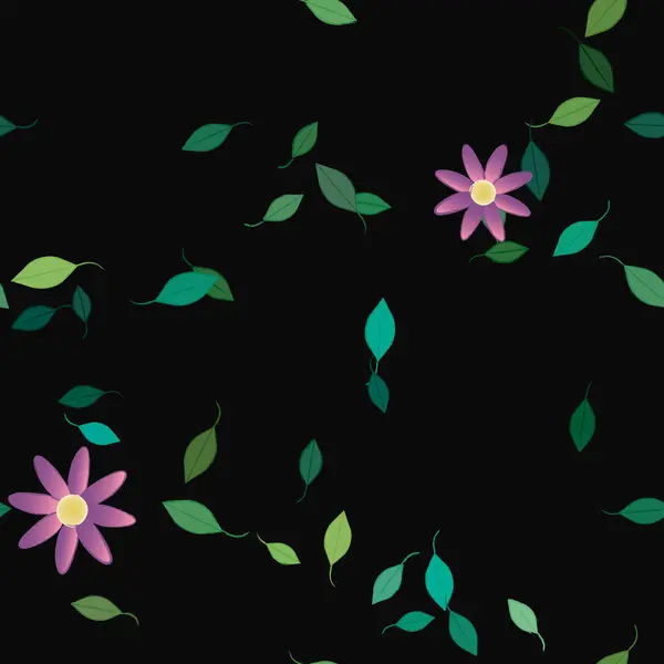 Ilustración Vectorial Flores Con Hojas Fondo Sin Costuras — Vector de stock