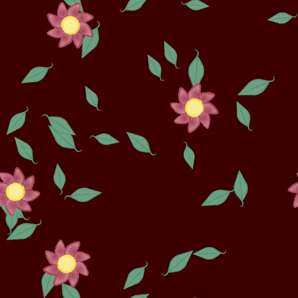 Ilustración Vectorial Flores Con Hojas Fondo Sin Costuras — Vector de stock