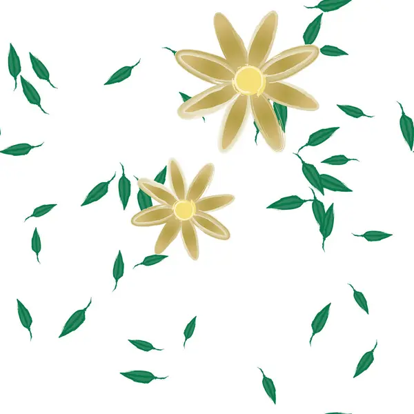 Illustration Vectorielle Fleurs Avec Feuilles Fond Sans Couture — Image vectorielle