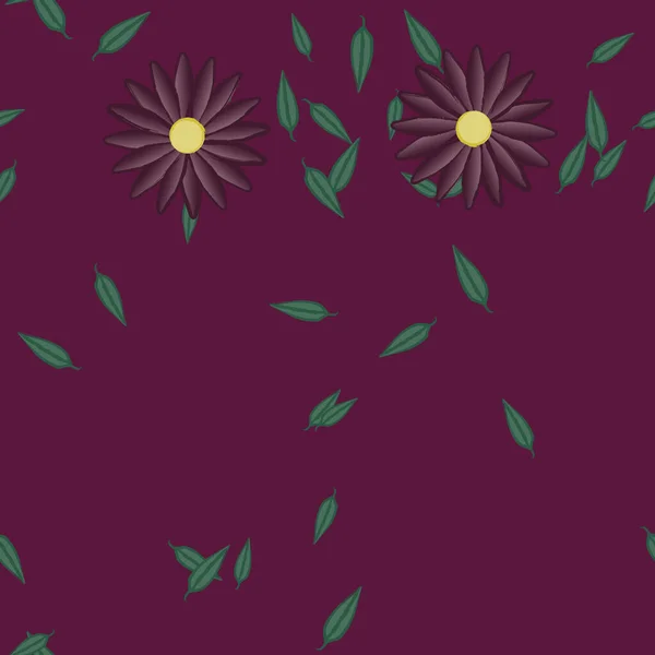 Ilustración Vectorial Flores Con Hojas Fondo Sin Costuras — Archivo Imágenes Vectoriales