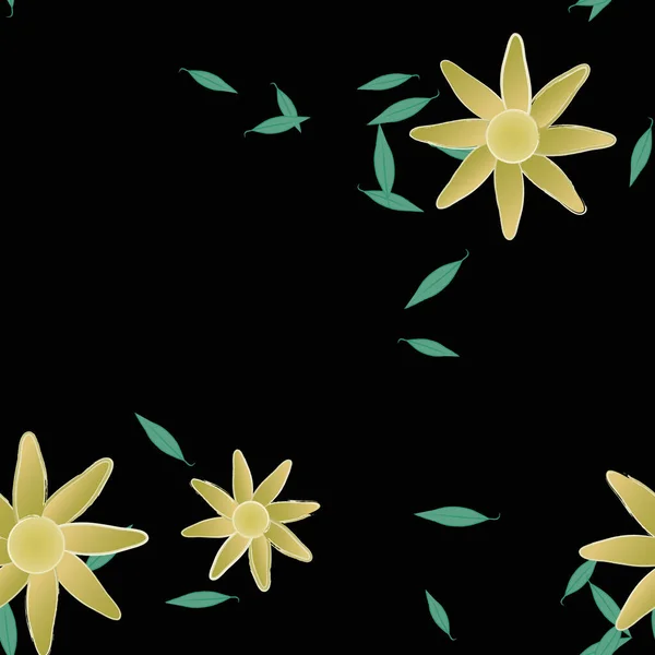 Ilustración Vectorial Flores Con Hojas Fondo Sin Costuras — Archivo Imágenes Vectoriales