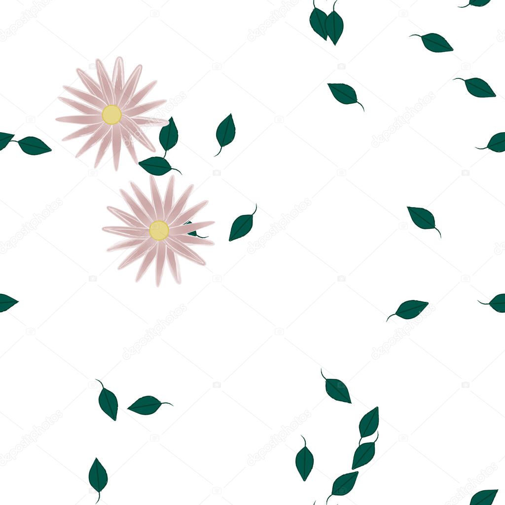 vector illustration, flowers with leaves seamless background