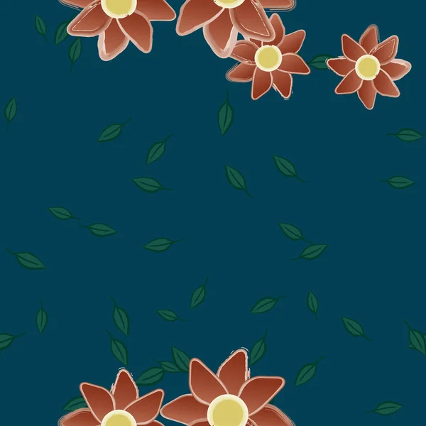 Ilustración Vectorial Flores Con Hojas Fondo Sin Costuras — Archivo Imágenes Vectoriales