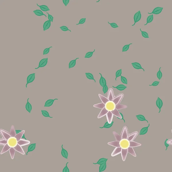 Ilustración Vectorial Flores Con Hojas Fondo Sin Costuras — Vector de stock