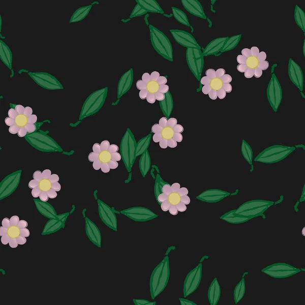 Vektorillustration Blumen Mit Blättern Nahtloser Hintergrund — Stockvektor