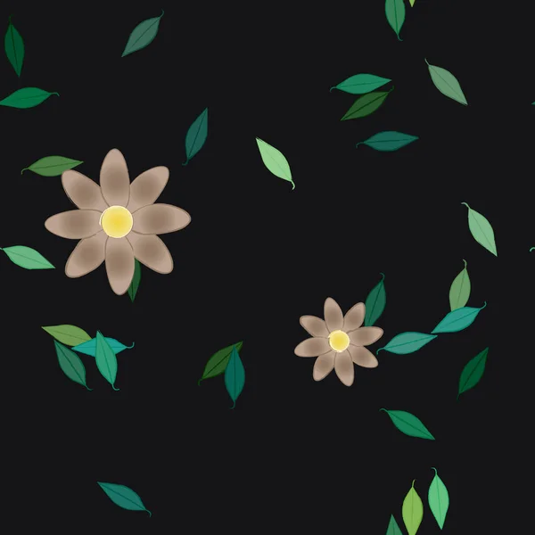 Ilustración Vectorial Flores Con Hojas Fondo Sin Costuras — Archivo Imágenes Vectoriales