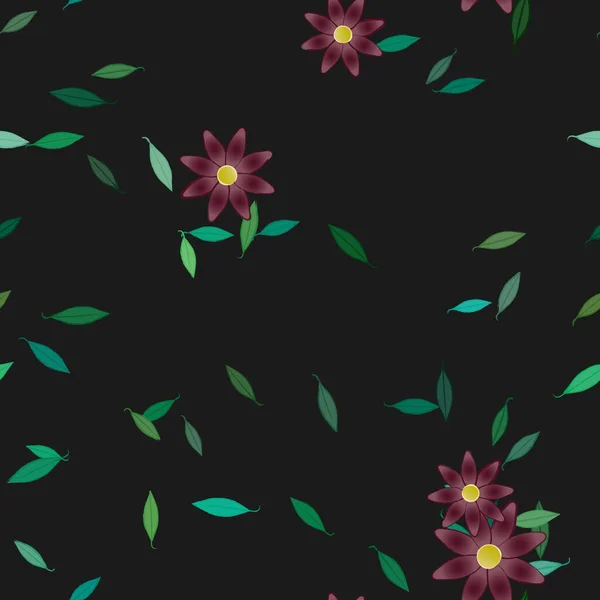 Illustration Vectorielle Fleurs Avec Feuilles Fond Sans Couture — Image vectorielle