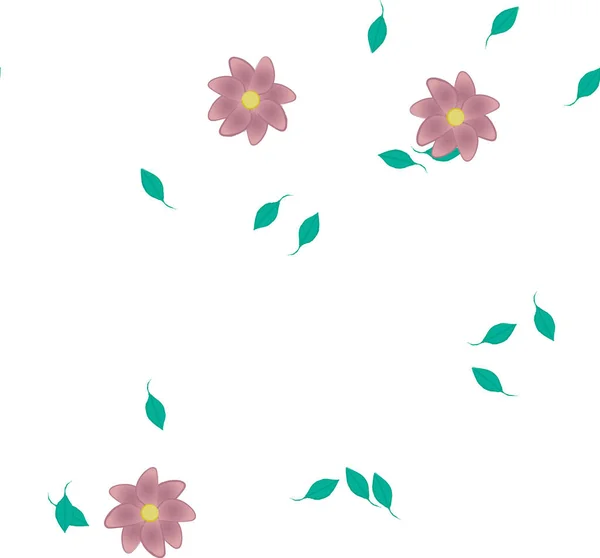 Ilustración Vectorial Flores Con Hojas Fondo Sin Costuras — Vector de stock