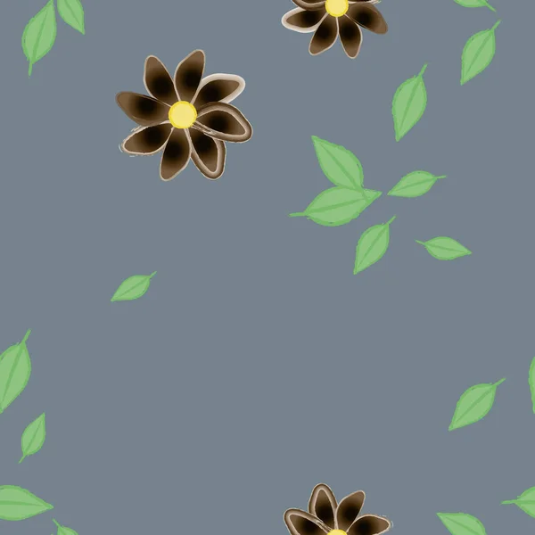 Illustration Vectorielle Fleurs Avec Feuilles Fond Sans Couture — Image vectorielle