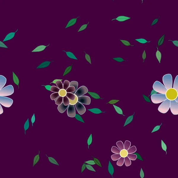 Vektorillustration Blumen Mit Blättern Nahtloser Hintergrund — Stockvektor