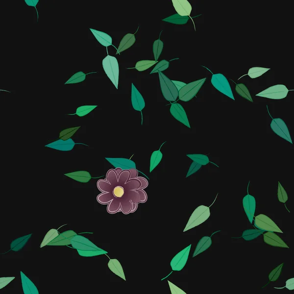 Ilustración Vectorial Flores Con Hojas Fondo Sin Costuras — Vector de stock