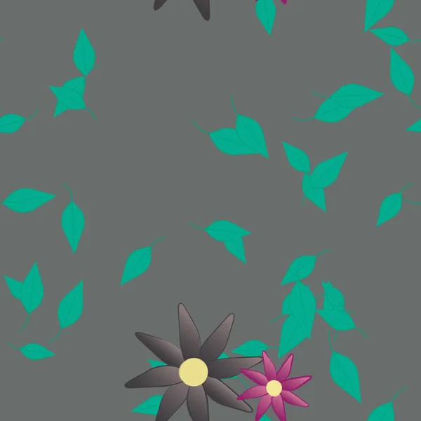 Ilustración Vectorial Flores Con Hojas Fondo Sin Costuras — Vector de stock