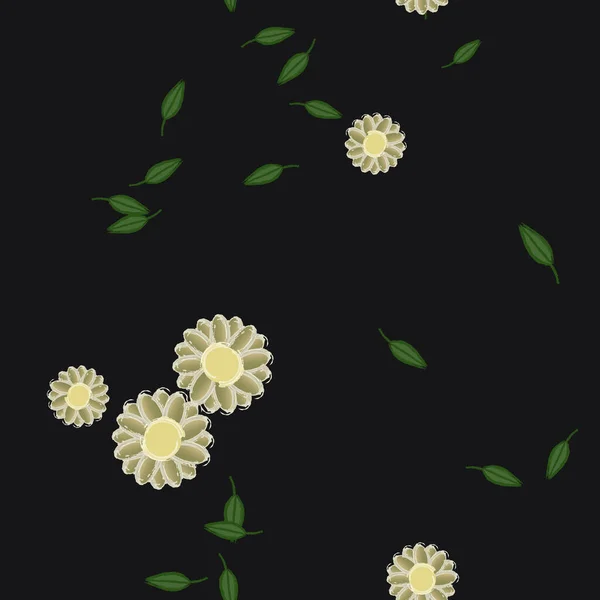 Ilustración Vectorial Flores Con Hojas Fondo Sin Costuras — Vector de stock