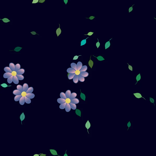 Illustration Vectorielle Fleurs Avec Feuilles Fond Sans Couture — Image vectorielle