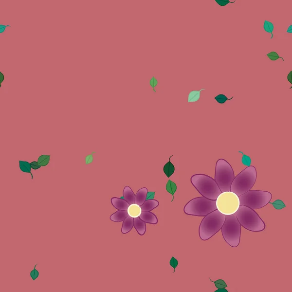 Vektorillustration Blumen Mit Blättern Nahtloser Hintergrund — Stockvektor