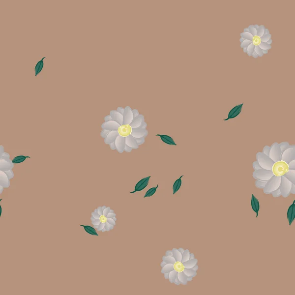 Ilustración Vectorial Flores Con Hojas Fondo Sin Costuras — Vector de stock