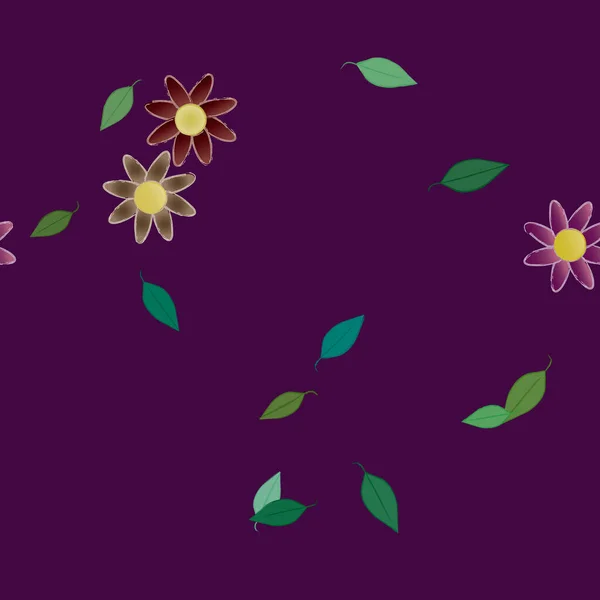 Vektorillustration Blumen Mit Blättern Nahtloser Hintergrund — Stockvektor